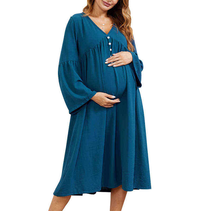 

Maternity Breastfeeding Dresses Pregnant Women' Fold Maternity Dress Comfy Pregnancy Nursing Cotton Evening Dress G220418, Blue
