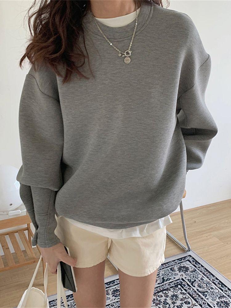 

Women's Hoodies & Sweatshirts HziriP Women Solid Cotton 2022 Stylish Full Sleeve Loose Minimalist Chic Students Streetwear Office LadyWomen', White