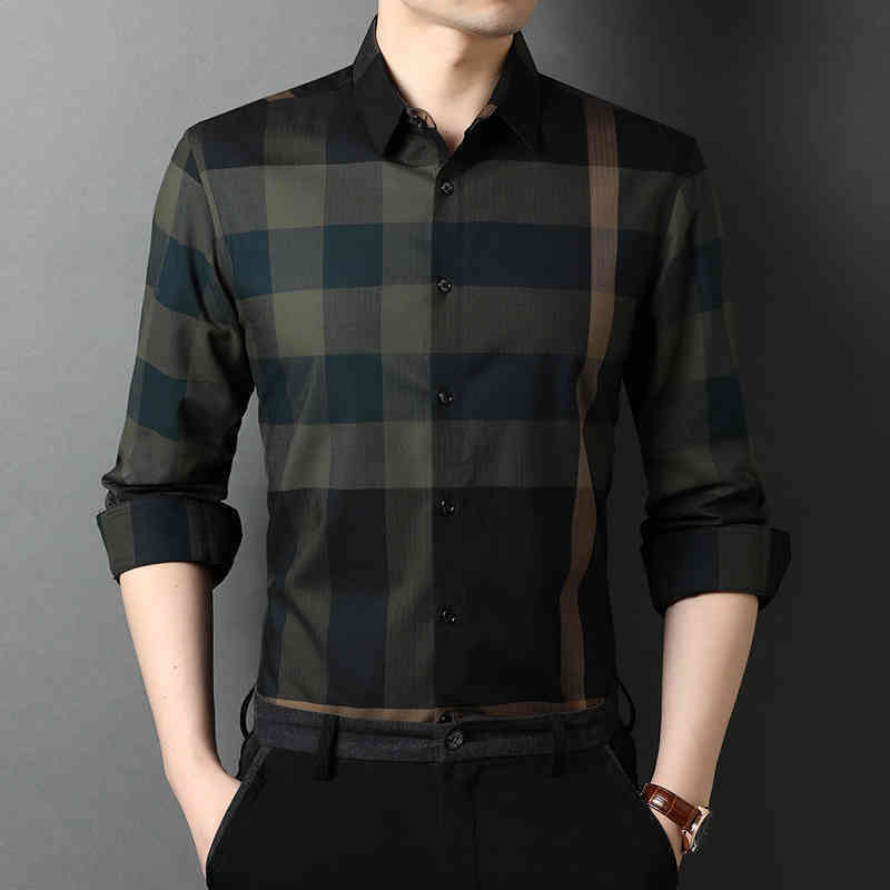 

Good Brand Hoodies Long sleeved shirt men's autumn new casual loose Lapel top youth Korean non iron Plaid Shirt, Yellow