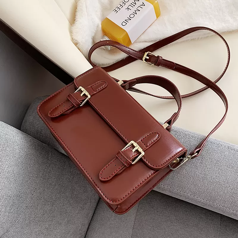 

Vintage Square Tote bag 2021 Fashion New High quality PU Leather Womens Designer Handbag Portable Shoulder Messenger Bag Purses, Drak brwon 20 x 7 x 13.5 cm