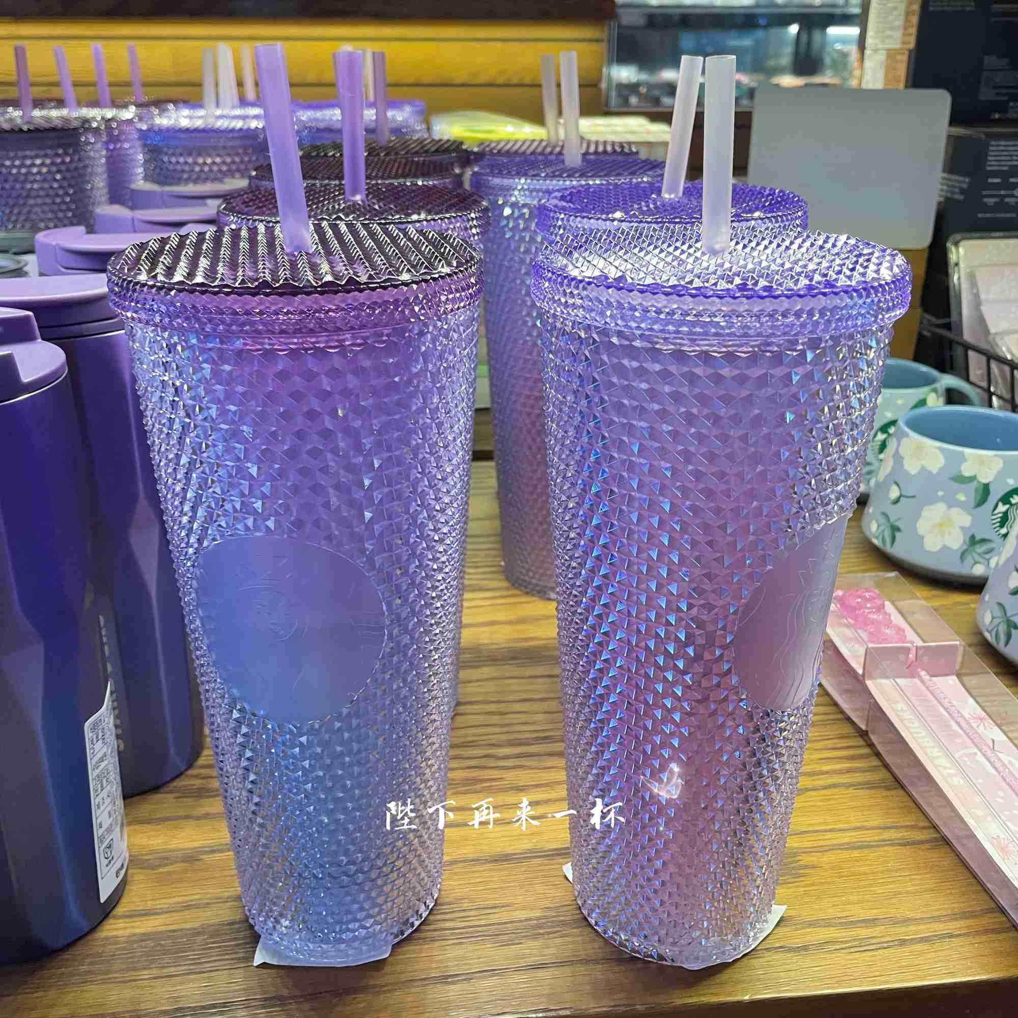 South Korea Starbucks cup 2022 Cherry Blossom purple powder durian straw cup high capacity drinking cup 710ml-image-760945631