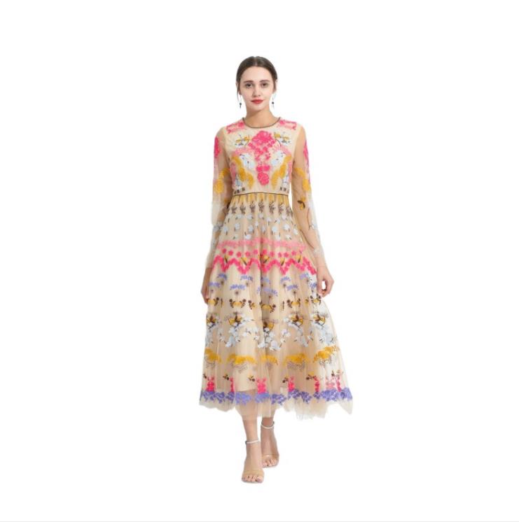 401 XXL 2022 Runway Dress Spring Summer Dress Brand Same Style Empire Long Sleeve Crew Neck Mesh Polyester High Quality SH-image-760358243