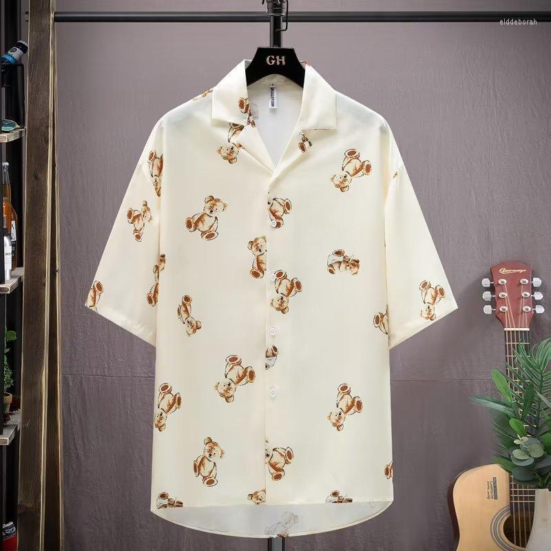 

Men's Casual Shirts Hawaii Beach Men Shirt Summer Korean High Street Full Funny Bear Short-sleeved Top 2022 Fashion ClothingMen's Eldd22, Black
