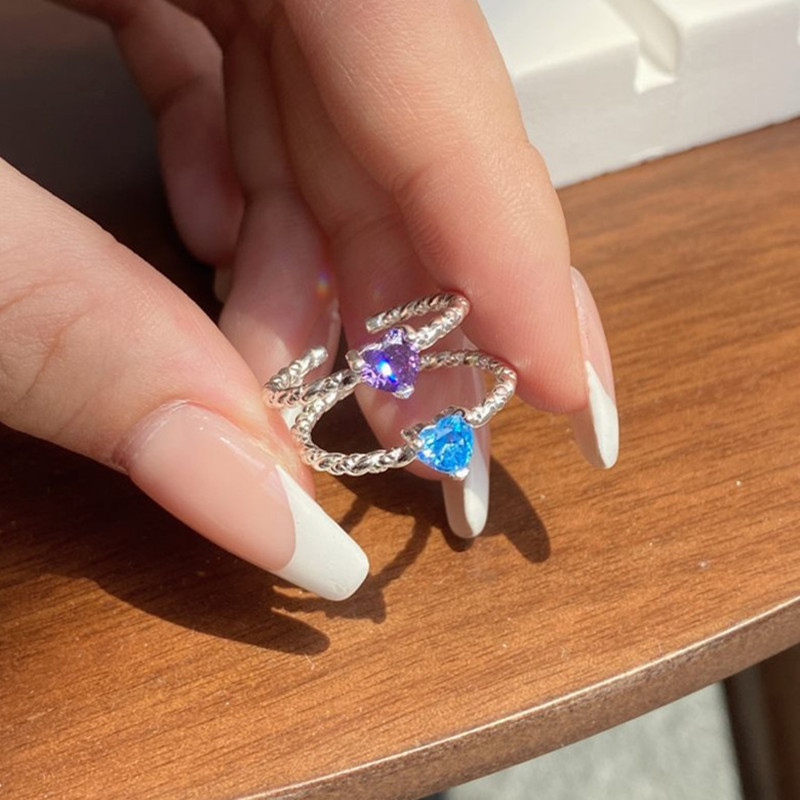 

Trendy openings ajustable designer ring heart 925 sterling silver rings blue purple Cubic Zirconia Ring for Woman Party Fashion Jewelry With Box Valentines Day Gift