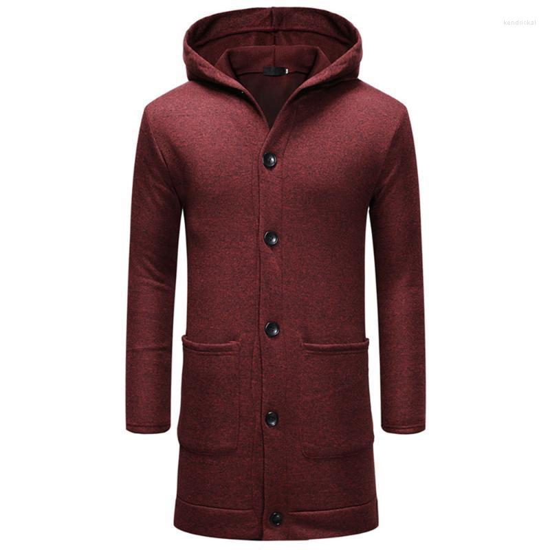 

Men's Wool & Blends Men Long Coat Grey Autumn 2022 Single Breasted Hooded Sleeve Solid Color Pocket Fashion Loose Casual Western Style Kend2, Gray