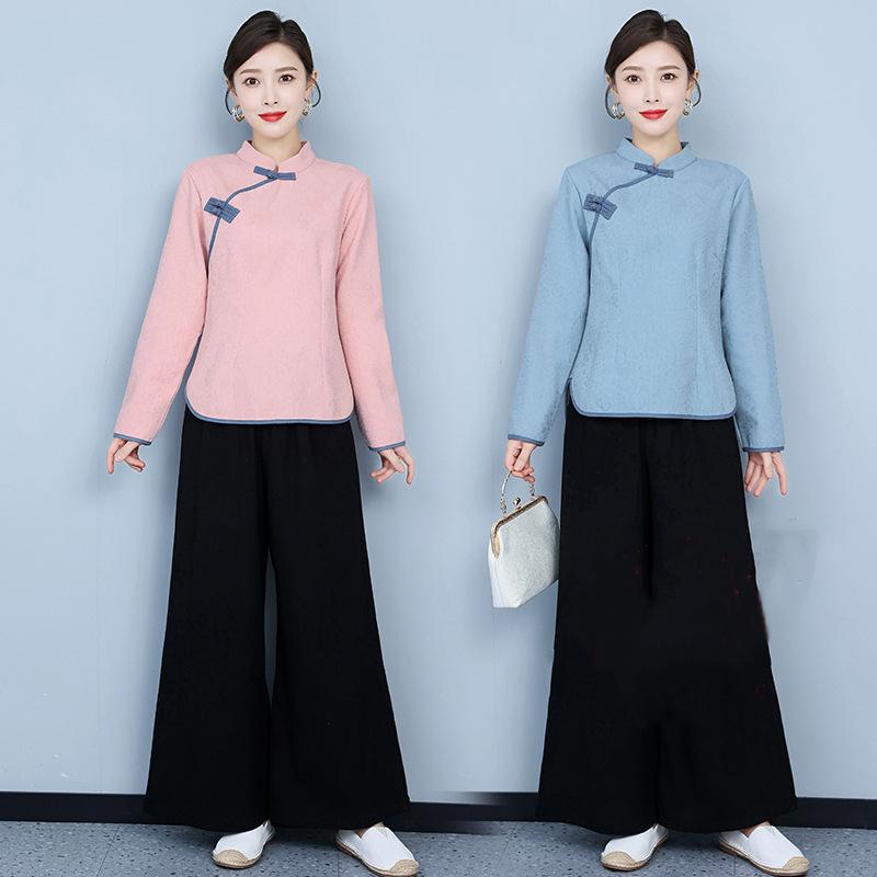 

Ethnic Clothing Chinese Traditional Costume Women Classic Tang Suit Qipao Shirts Hanfu Vintage Party Tops Pants Autumn ClothingEthnic