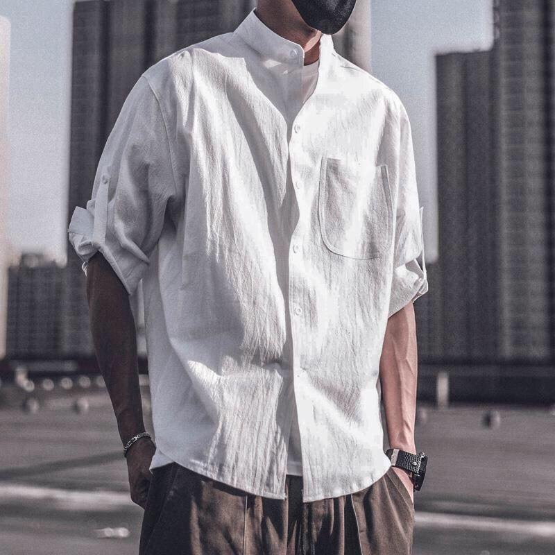 

Men's Casual Shirts Cotton Linen Mens Shirt Tops Long Sleeve T-Shirt Spring Summer Handsome Blouse Men ShirtsMen's, Black