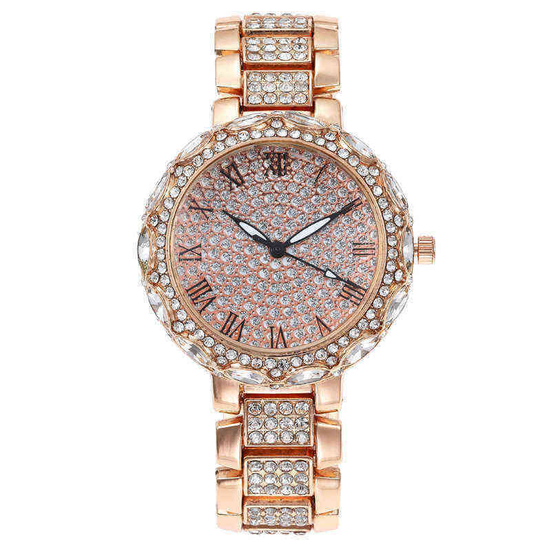 

Women's Watches Roman Pattern Fashion Diamond Studded Star Lady's Watch Quartz Women's Watch 220722, Rose gold