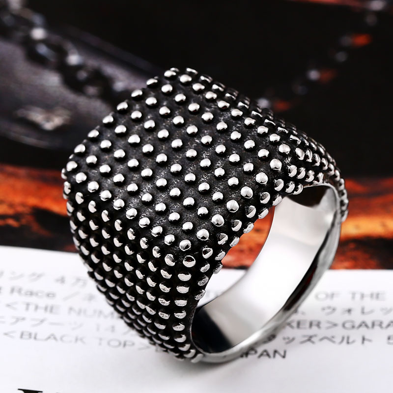 

Vintage Men's Stainless Steel Ring Square Polka Dot Rivets Band Biker Punk