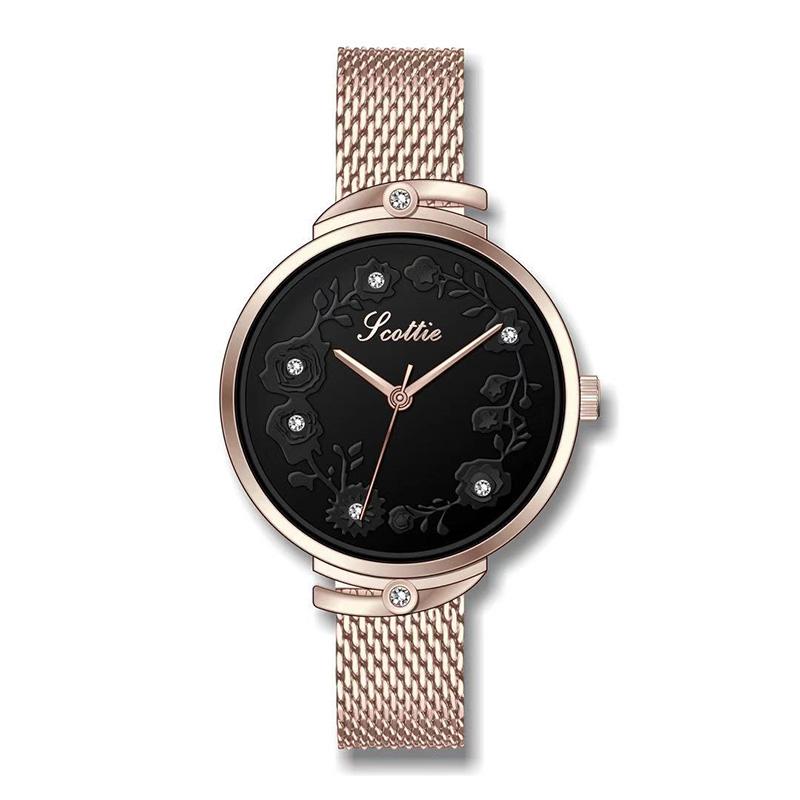 

Wristwatches Women Watches Casual Ladies Slim Mesh Steel Band Quartz Bracelet Wristwatch Flower Round Dial Rhinestone Relogio Feminino, Gold black