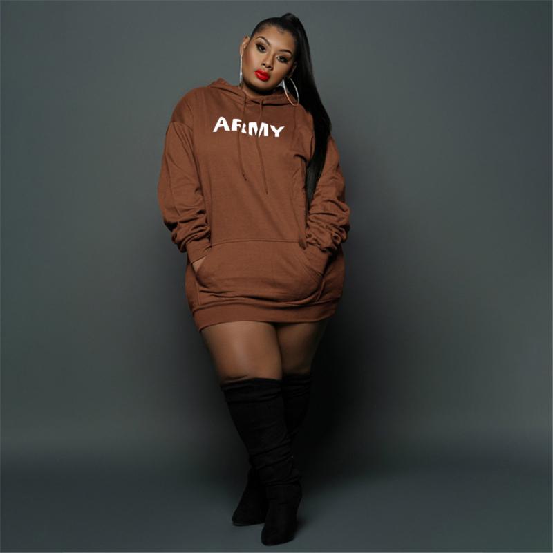 

Plus Size Dresses Street Wear Hoodies Letter Printing Loose Casual Women Clothing 4xl 5xl Fashion Pocket Sexy Winter Dress Wholesale, Black
