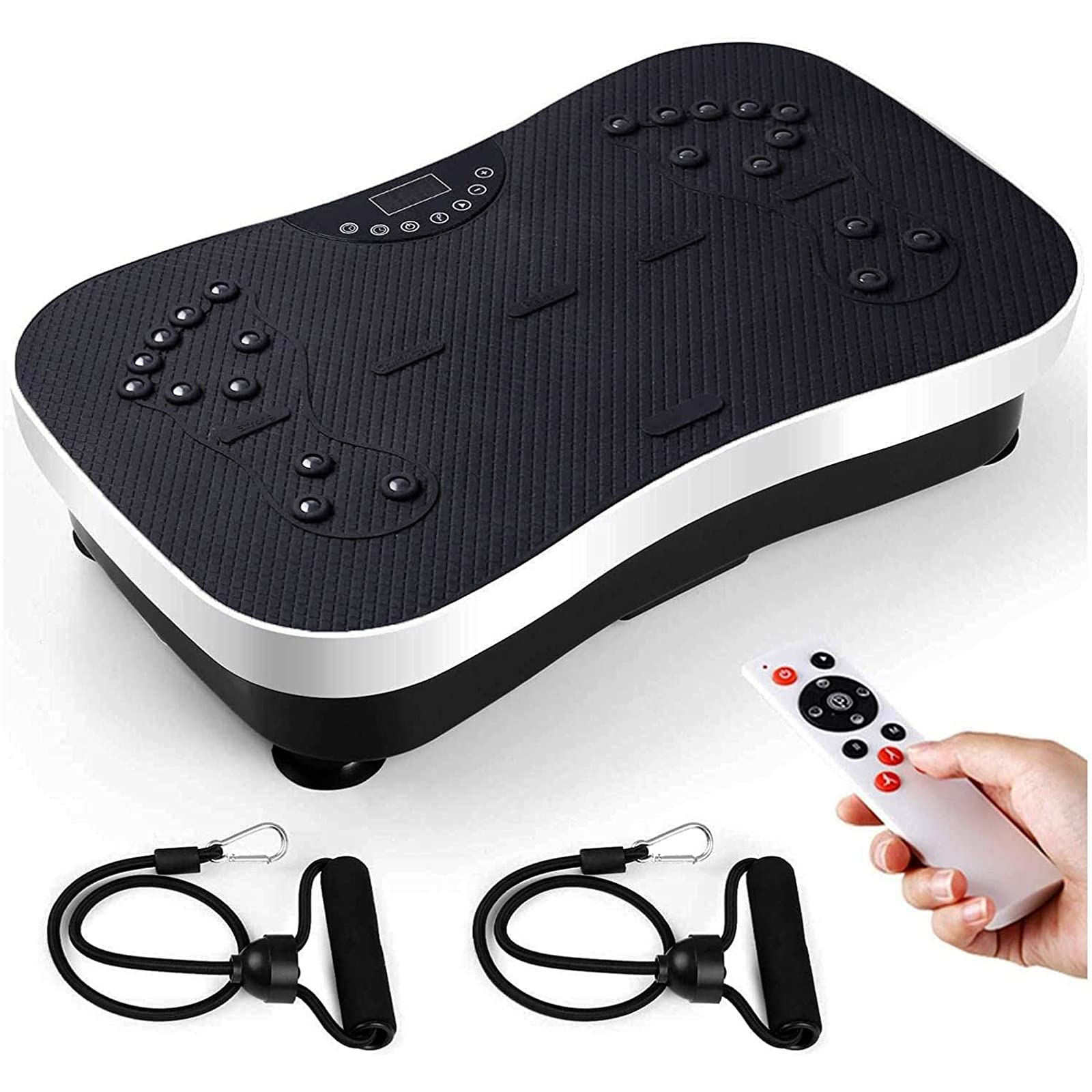 

Vibration Plate Exercise Machine - Integrated Fitness Equip Whole Body Workout Vibrating Platform w/Loop Bands Remote Home Training Equipment for Home Gym