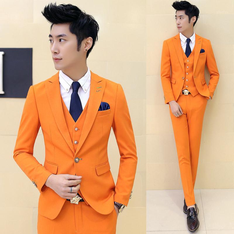 

(jackets+vest+pants) Men High-grade Pure Cotton Business Suit/groom's Dress Three-piece Suit/Candy Color BLAZERS XXL, Khaki