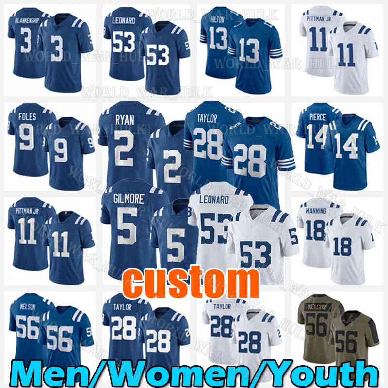 

2 Matt Ryan Football Jersey 28 Jonathan Taylor Kenny Moore II Quenton Nelson Leonard T.Y. Hilton Michael Pittman Phillip Lindsay Kwity Paye Stephon Gilmore Alec Pierce, Custom youth jersey(x m)