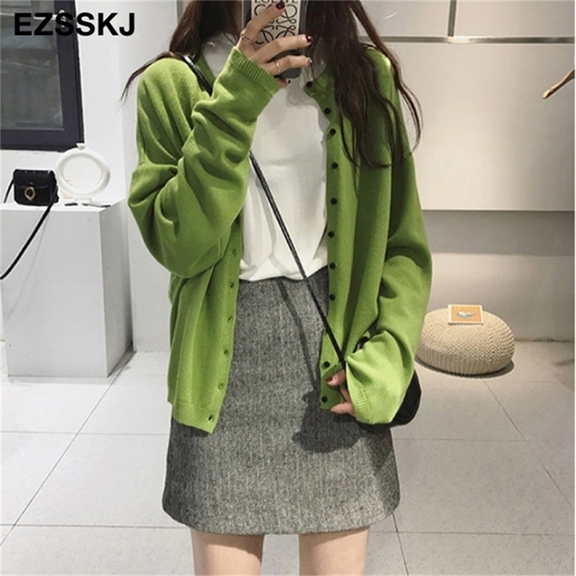 

Lazy O-neck oversize loose Sweater cardigans jacket coat women sweater Korea cardigan jacket coat outwear TOP 201223, Black
