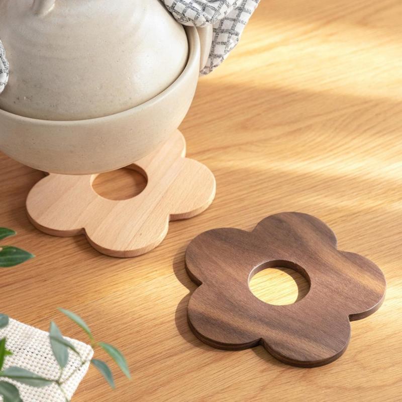 

Mats & Pads Cup Simple Appearance Heat Insulation Wood Creative Flower Shape Drink Placemat For Home