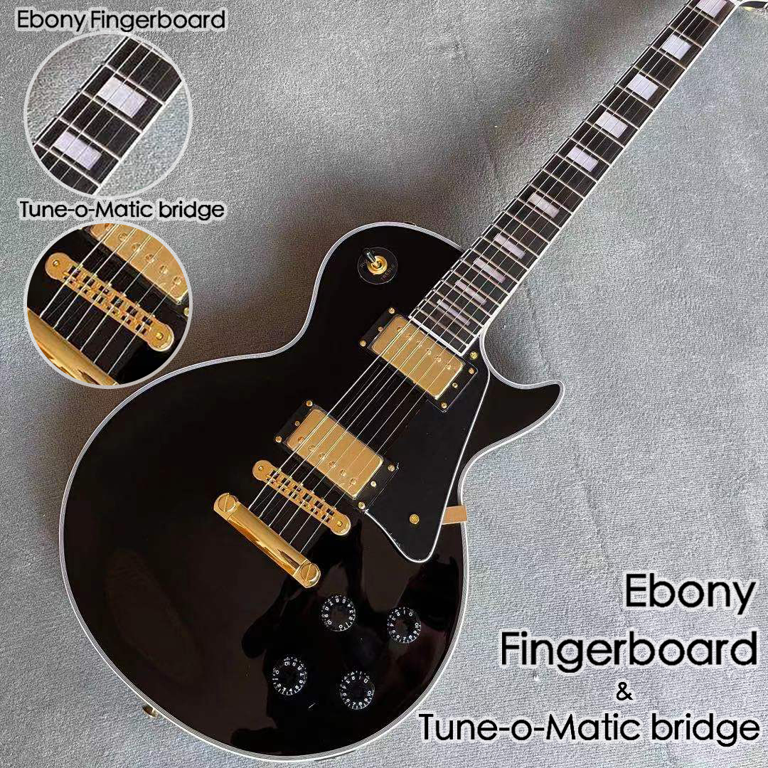 Custom shop.Black color Electric Guitar High quality pickups Tune-o-Matic bridge Ebony fingerboard Mahogany body