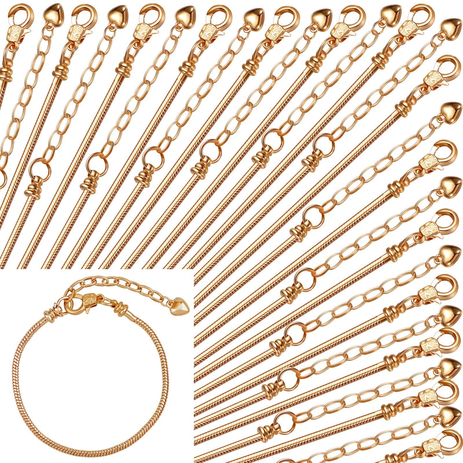 

Chains Snake Charm Bracelet Chain Adjustable With Heart Shape Extender Copper Diy For Women Jewelry Making amFRi