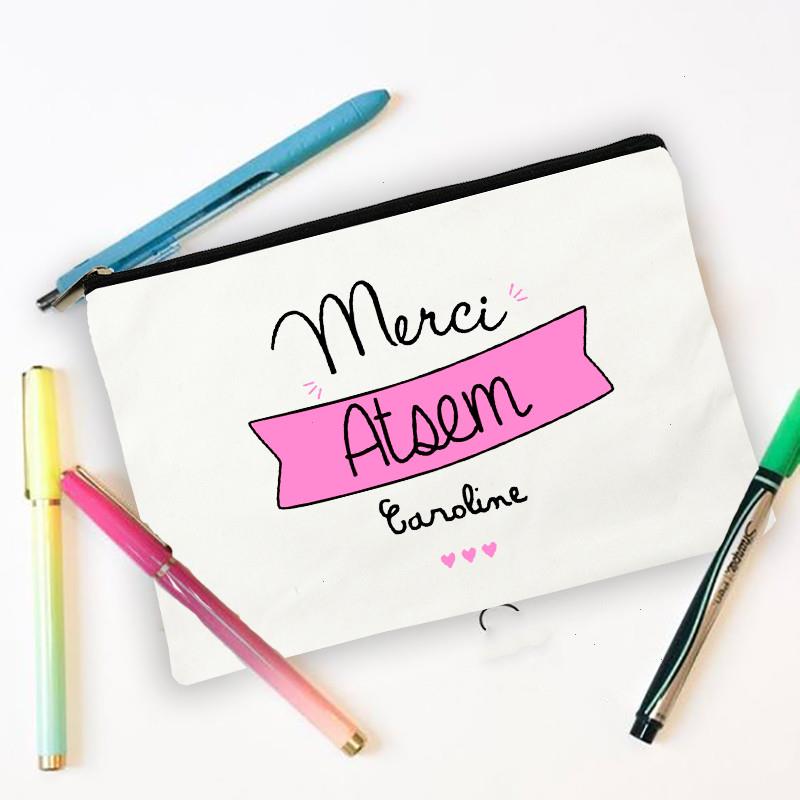 

Thanks Atsem French Print Large Capacity Pencil Case School Stationery Supplies Storage Bags Travel Makeup Wash Pouch Gifts, Sky blue