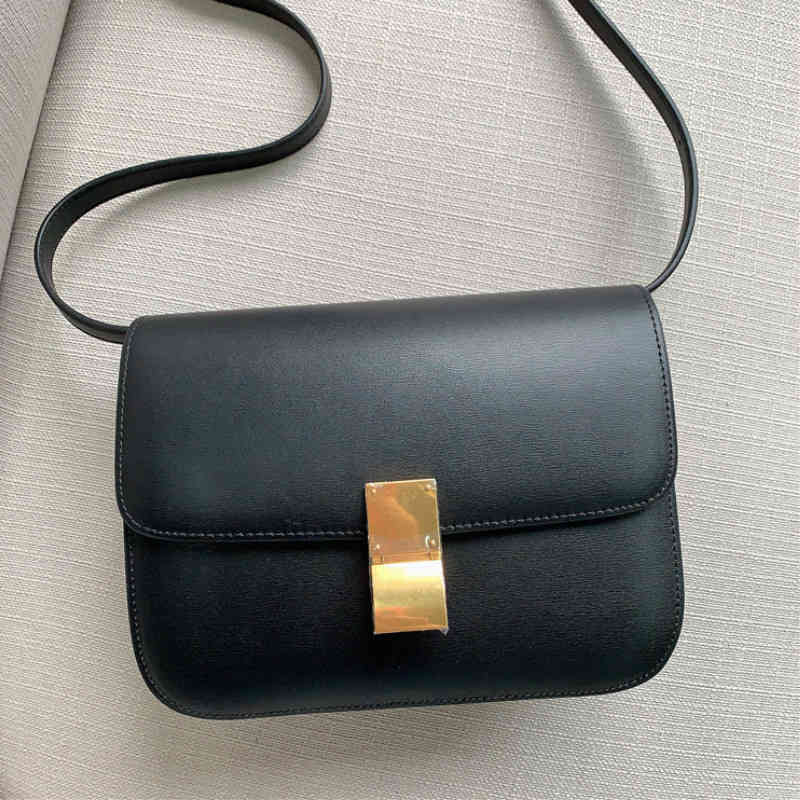 High quality new updated version double spring classic genuine leather box tofu bag shoulder messenger stewardess