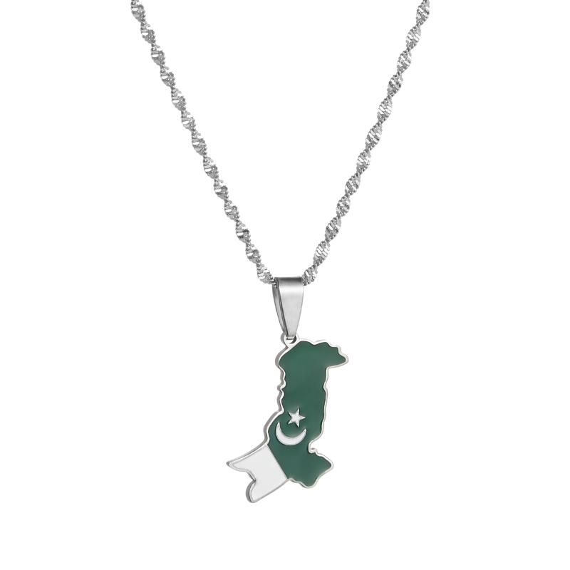 

Chains Silver Plated Country Pakistan Maps Flag Pendants Necklaces For Women Men Gold Color Girls Jewelry