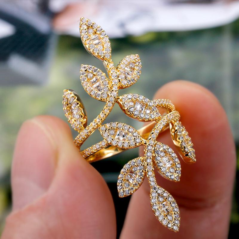 

Wedding Rings BrideTalk Luxury Cubic Zircon Big Tree Branch Joint For Women 2022 Gold Color Leaf Party Bride Ring JewelryWedding