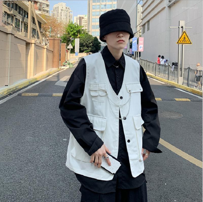 

Men's Vests 2022 Mens Fashion Tooling Vest Men Streetwear Cargo Hip Hop Sleeveless Jacket Gilet Military Multi-Pocket Outdoors Coat Stra22, Black