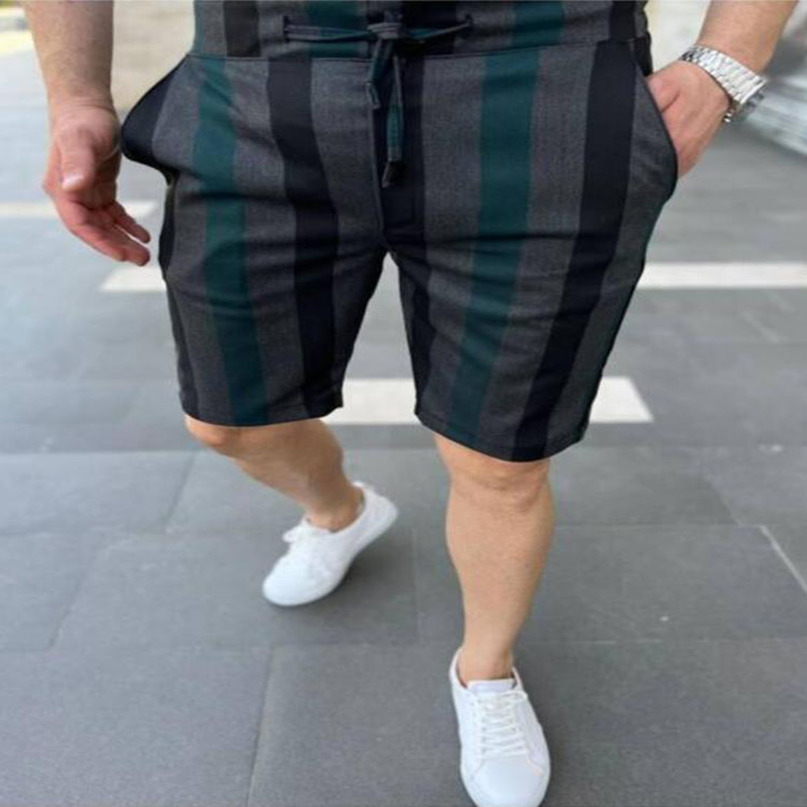 

Summer Mens Business Shorts High Quality Zipper Fashion Striped Slim Fit Mid Waist Work Office Five Pants 220614, Photo color