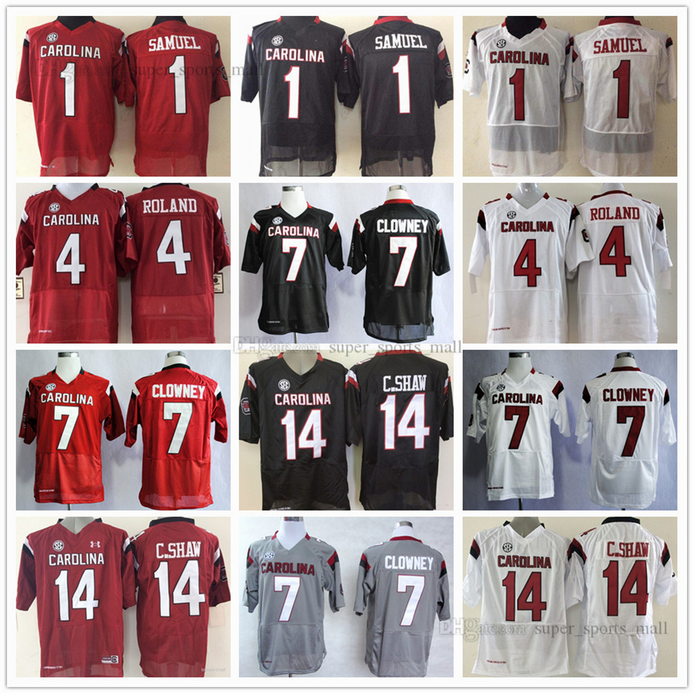 

NCAA South Carolina Gamecock College Football Jerseys 19 Jake Bentley 7 Jadeveon Clowney Connor Shaw 21 Marcus Lattimore 28 Mike Davis High Quality Stitched jersey, As picture
