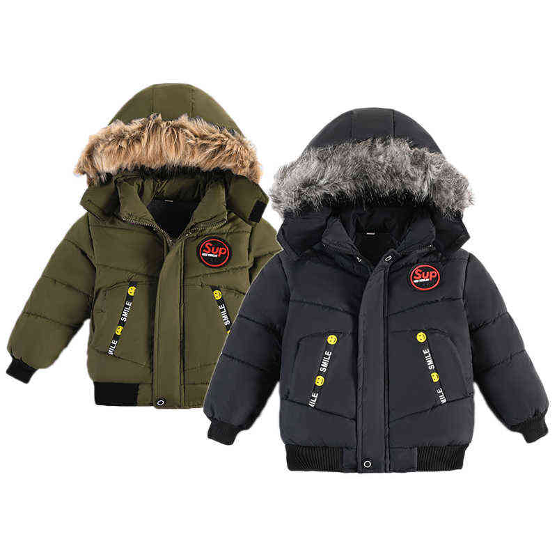 

Autumn Winter 2 3 4 Year Baby Boys Jacket Classic Fashion Keep Warm Fur Collar Jacket Children Hood Zipper Jacket Children Clothes J220718, As shown in the picture