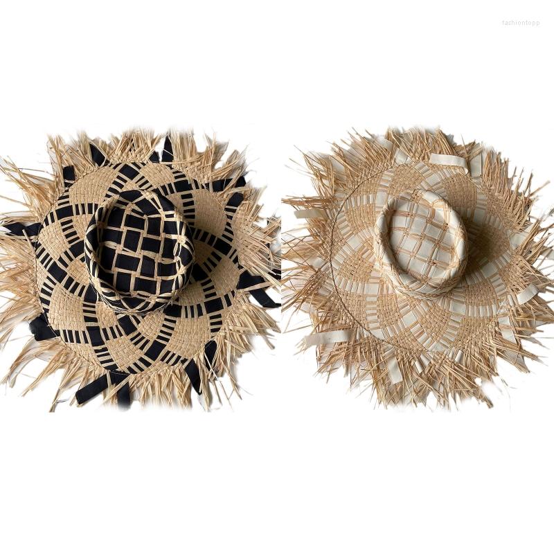 

Wide Brim Hats Summer Unisex Straw Hat Women Teens Vacation Jazz Outdoor Sun BeachWide, White