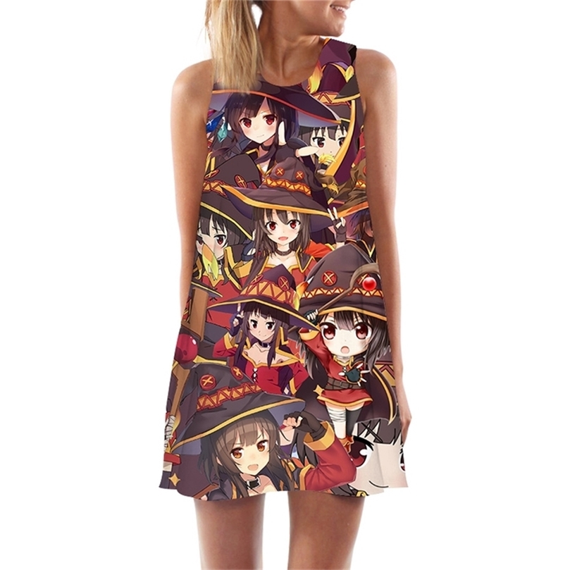 Femmes débarcades habillées anime megumin konosuba 3d imprimer robe de plage sexy mini-courte fête
