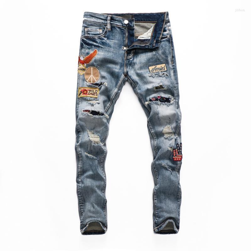 

Men's Jeans Top Cloth Casual Streetwear Slim Fit Men 2022 Masculina Letter Pants Trendy Skinny Toursers 28-38Men's