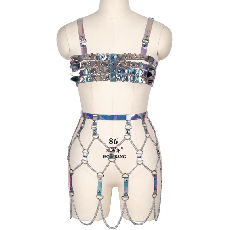 

Belts Laser Leather Harness Bra Punk Prom Dress Sexy Lingerie Erotic Accessories Body Bondage Set Stockings Garter Belt Goth, Black