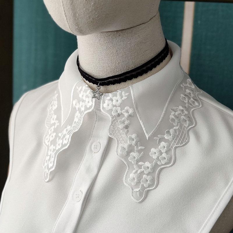 

Bow Ties Women Shirt Detachable Collars Girls Lace Embroidery Fake Collar Female False Solid Color Retro Half Fuax ColsBow