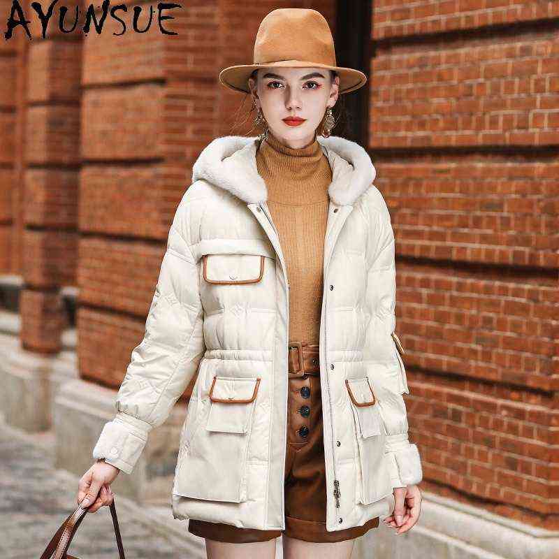 

Ayunsue Genuine Sheepskin Leather Jacket Women Down Jacket Mink Fur Hooded Leather Clothing Korean Style Vest Cuir Femme 1135 J220727, Grey