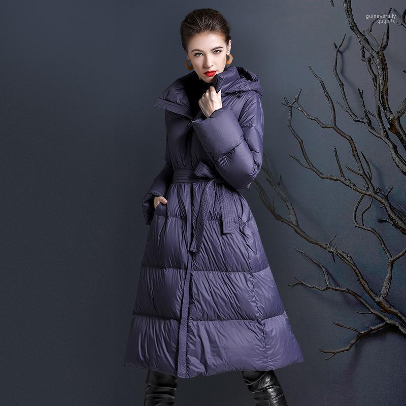 

Women' Down & Parkas Winter Fashion Fluffy Warm Natural Duck Coats Female Hooded Collar Longer Coat Guin22, Black