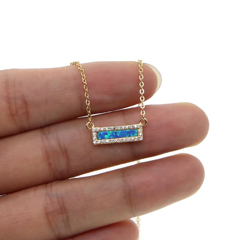 

Chains 100% 925 Sterling Silver Highlights Collarbone Blue Opal Bar Gem Design Cute Lovely Women Gift Delicate Chain NecklaceChains
