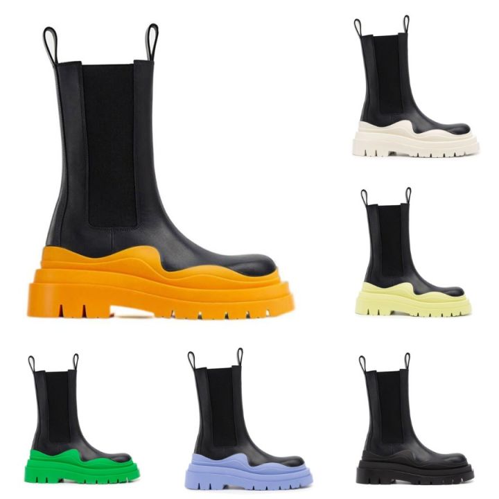 

Black/tangerine Women Man BOTTEGA boots Lug luxury Tire Lean Leather Chelsea Women's booties Men platform chunky shoes lady Knight High top boots designer boot 35--45, Bottega3361
