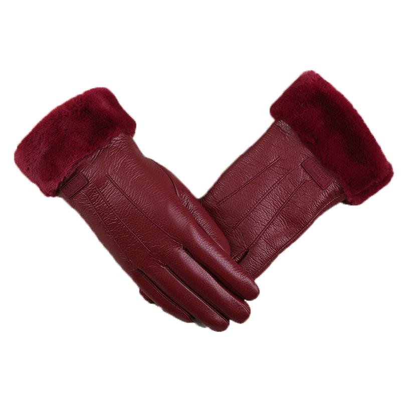 

Five Fingers Gloves Winter Female Plus Plush Wrist Thick Warm Windproof Sport Cycling Mitten Women Letter PU Leather Touch Screen Driving Gl