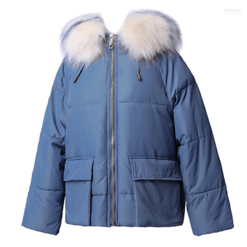 

Short Parkas Loose Down Cotton Coats Winter Women Faux Fur Collar Warm Snow Black Hooded Jackets Casual Outwear Luci22, White