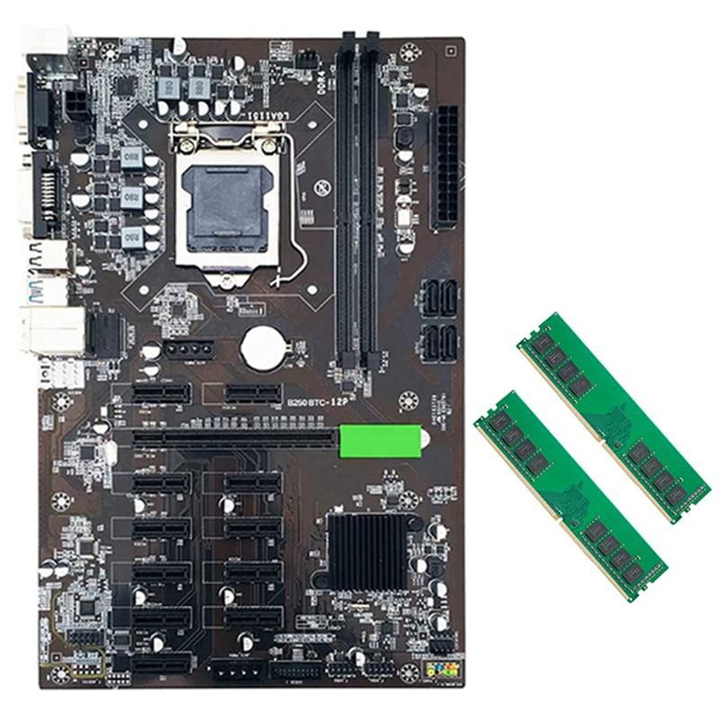 

Motherboards -B250 BTC Mining Motherboard With 2XDDR4 4GB 2666MHZ RAM LGA 1151 12XGraphics Card Slot SATA 3.0 USB For Miner