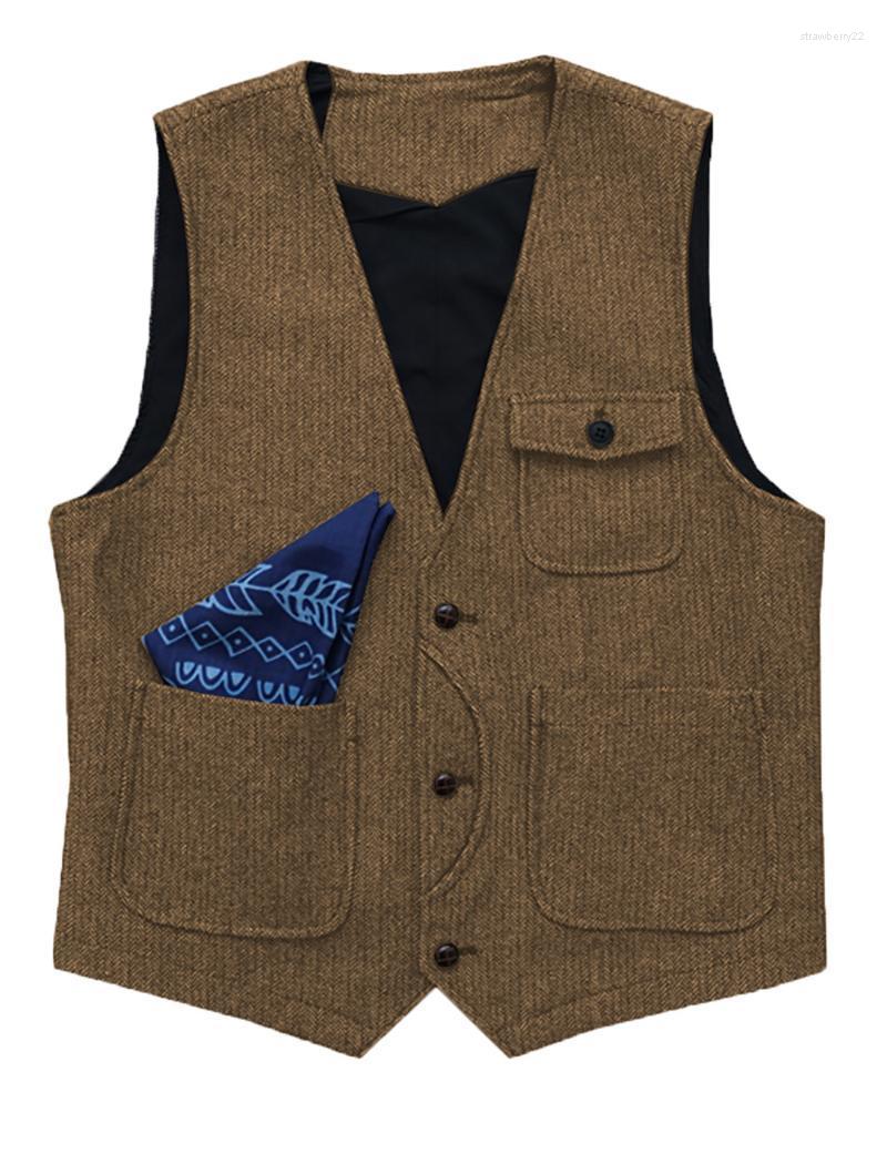 

Men's Vests Vest Brown V Neck Herringbone Tweed Retro Tooling Waistcoat Male Gentleman Business For Wedding 2022 Stra22, Champagne