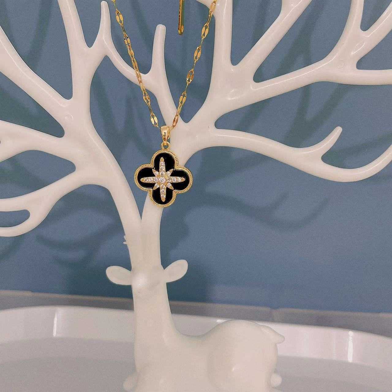 Four Leaf Clover Gold Cross Necklaces for Women Necklace Costume Sets Initials Necklace Dragonfly Chocker Crystals-image-748849431