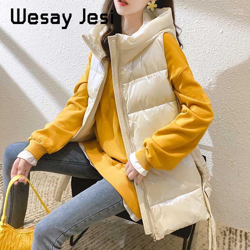 

Autumn Winter Female Vest Coat Casual Solid Shiny Fabric With Hood Waistcoat Women Cotton Down Waterproof Sleevless Jacket Luci22, Beige