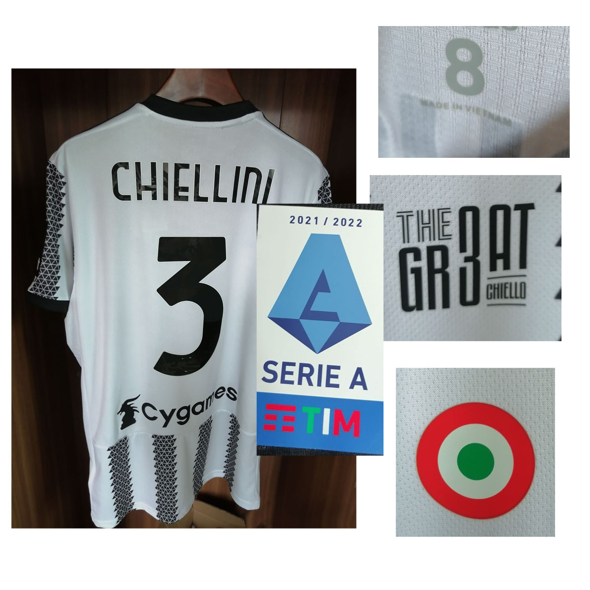 

Home Textile 2022 Match Worn Player Issue CHIELLINI Maillot The GR3AT CHIELLO farewell MatchGame Details Soccer Patch, 3 chiellini