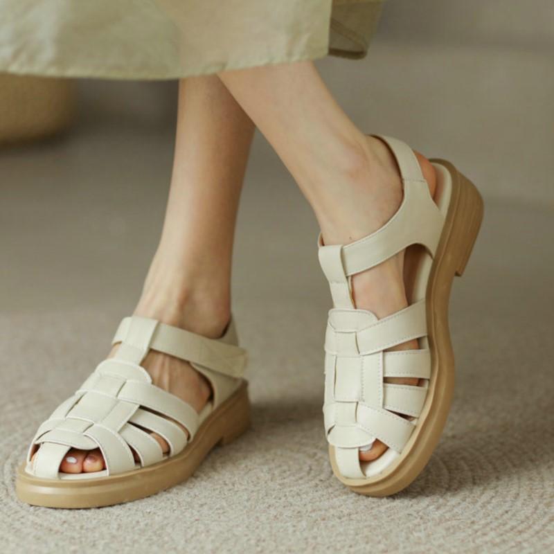 

Sandals Round Toe Elegant Square Low Heel Women PU Leather Pumps Cut Outs Summer Female Shoes Big Size 34-43Sandals, Beige