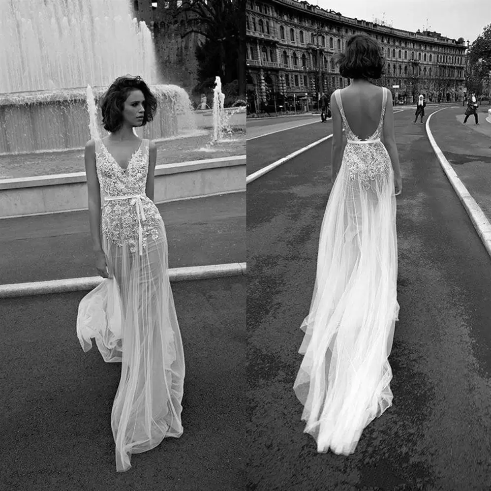 

Vintage Lace Floral Long Beach Boho Wedding Dress V-neck Backless People Bohemian Street Bridal Dresses, White