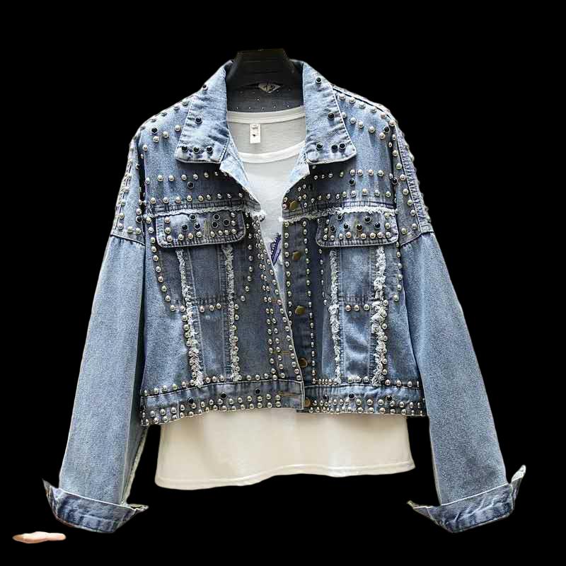 Vestes pour femmes veste femmes 2022 automne main Rivet clouté Denim vêtements d'extérieur amples femmes étudiants décontracté court jean manteau