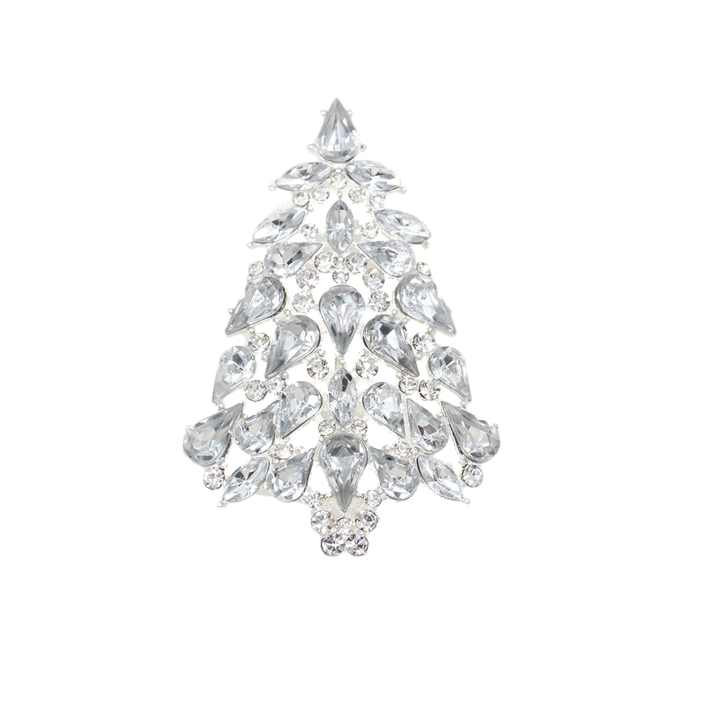 

100pcs/lot Crystals Rhinestone Women Jewelry Christmas Tree Pin Brooch Clear Silver Plated Brooches